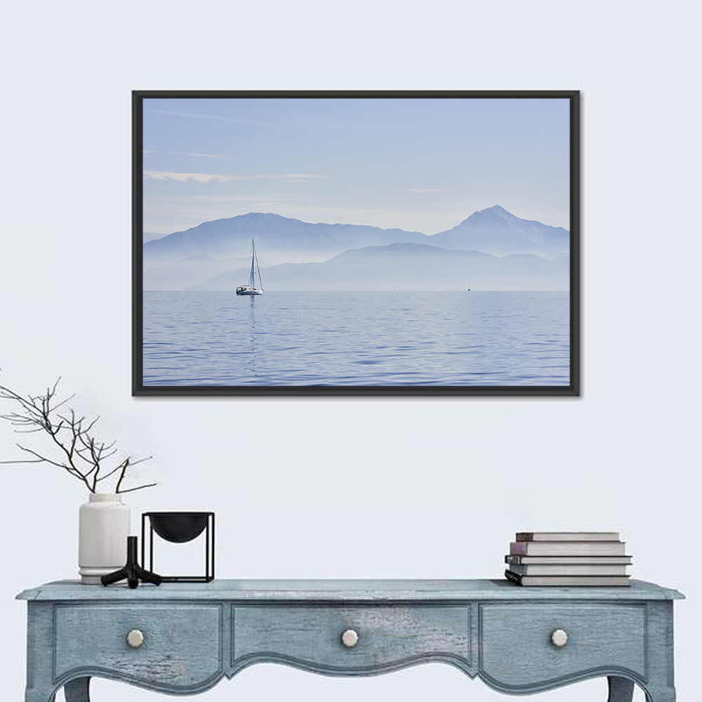 Sailboat and Misty Mountains Wall Art
