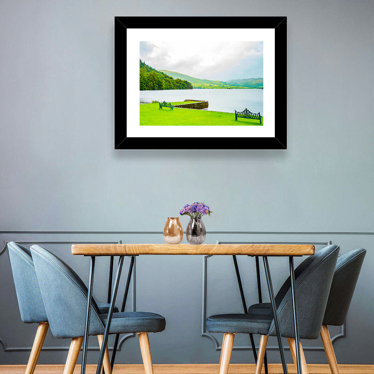 Ullswater Lakeside Benches Wall Art in a room, landscape