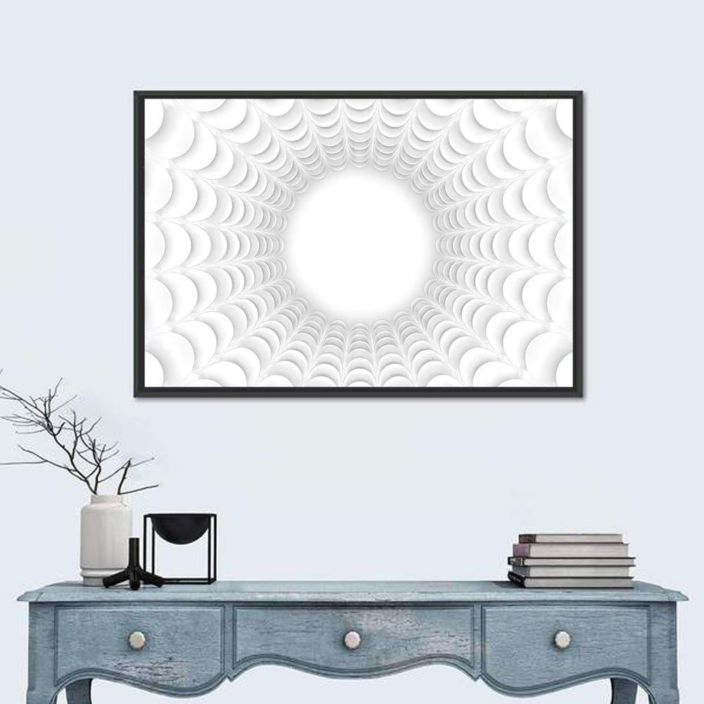 White Bubble Sphere Tunnel Wall Art in a room, landscape