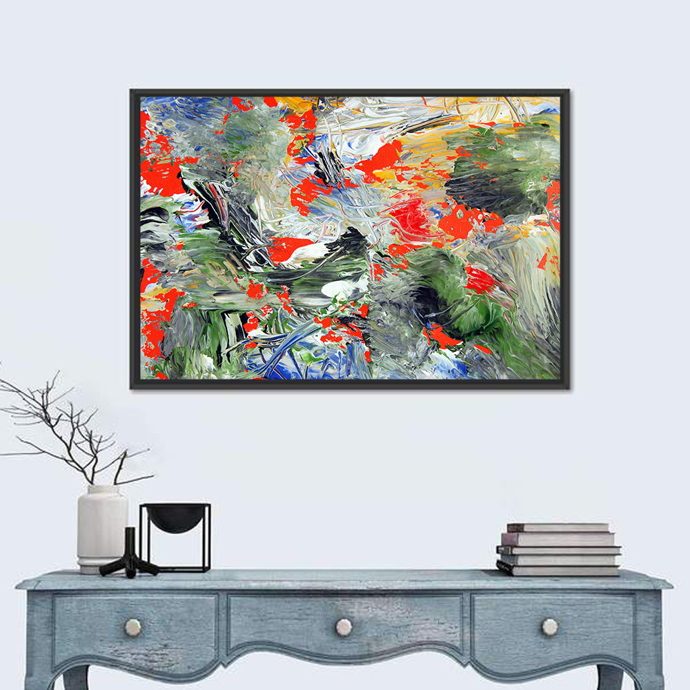 Melting Green Impasto Abstract Wall Art in a room, landscape