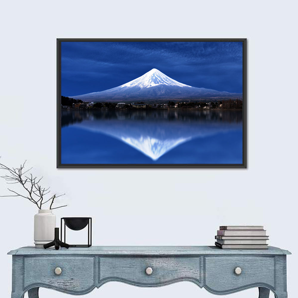 Mount Fuji Reflected on Lake Kawaguchiko Wall Art in a room, landscape