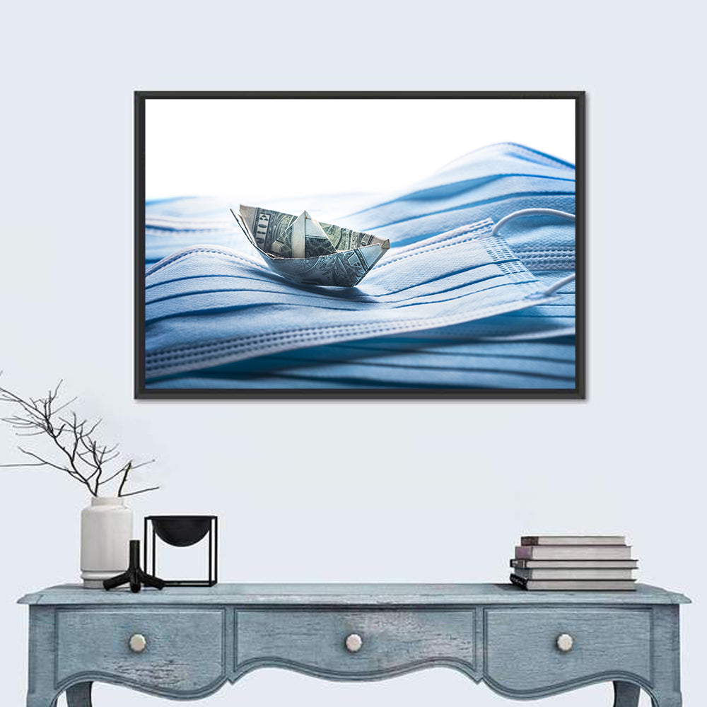Dollar Boat on Surgical Masks Wall Art in a room, landscape