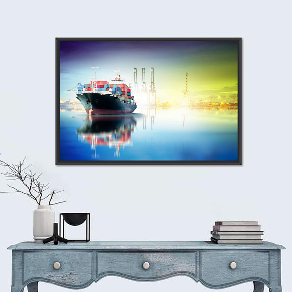 Harbor Cargo Ship with Reflection Wall Art