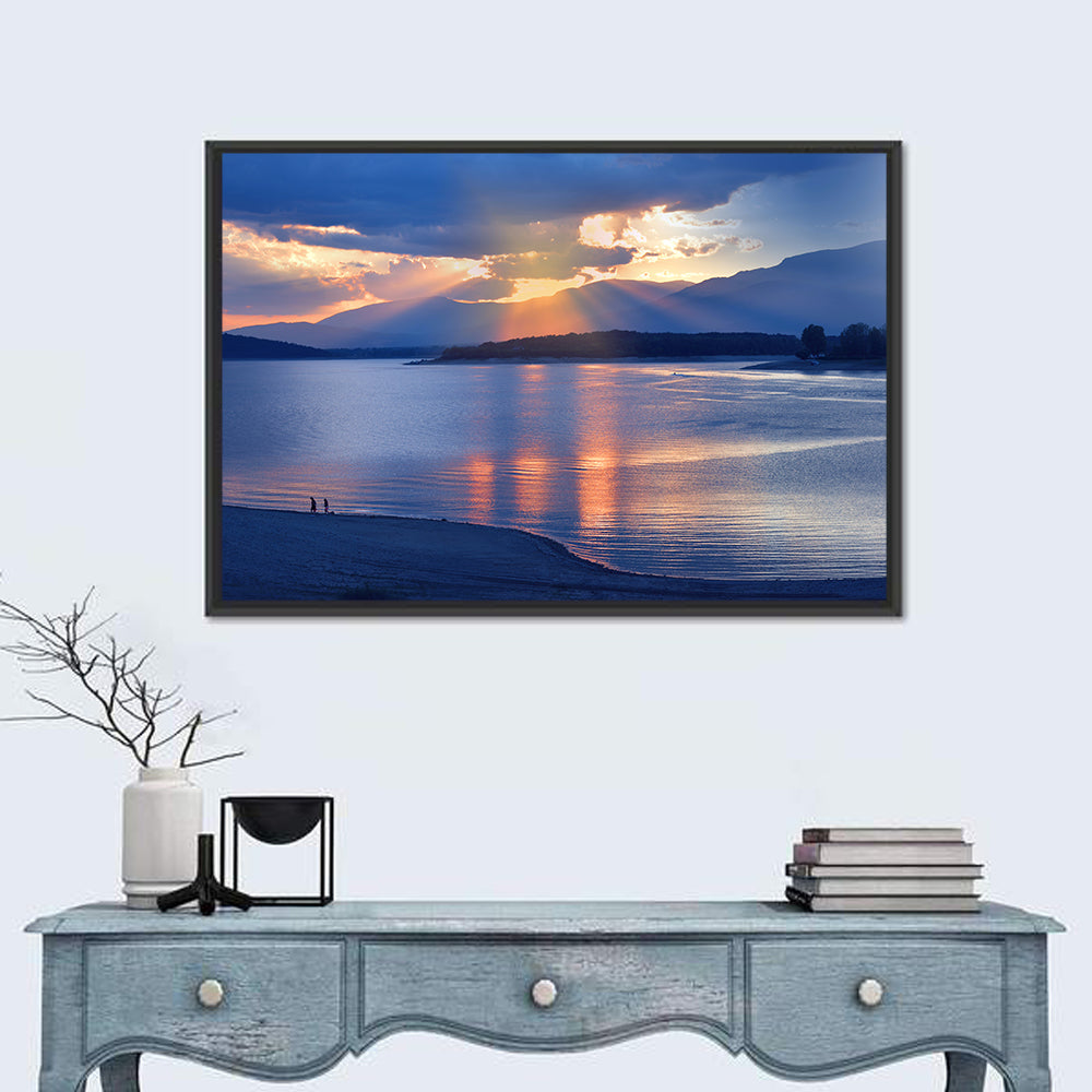 Lake Sunset with Silhouettes Wall Art