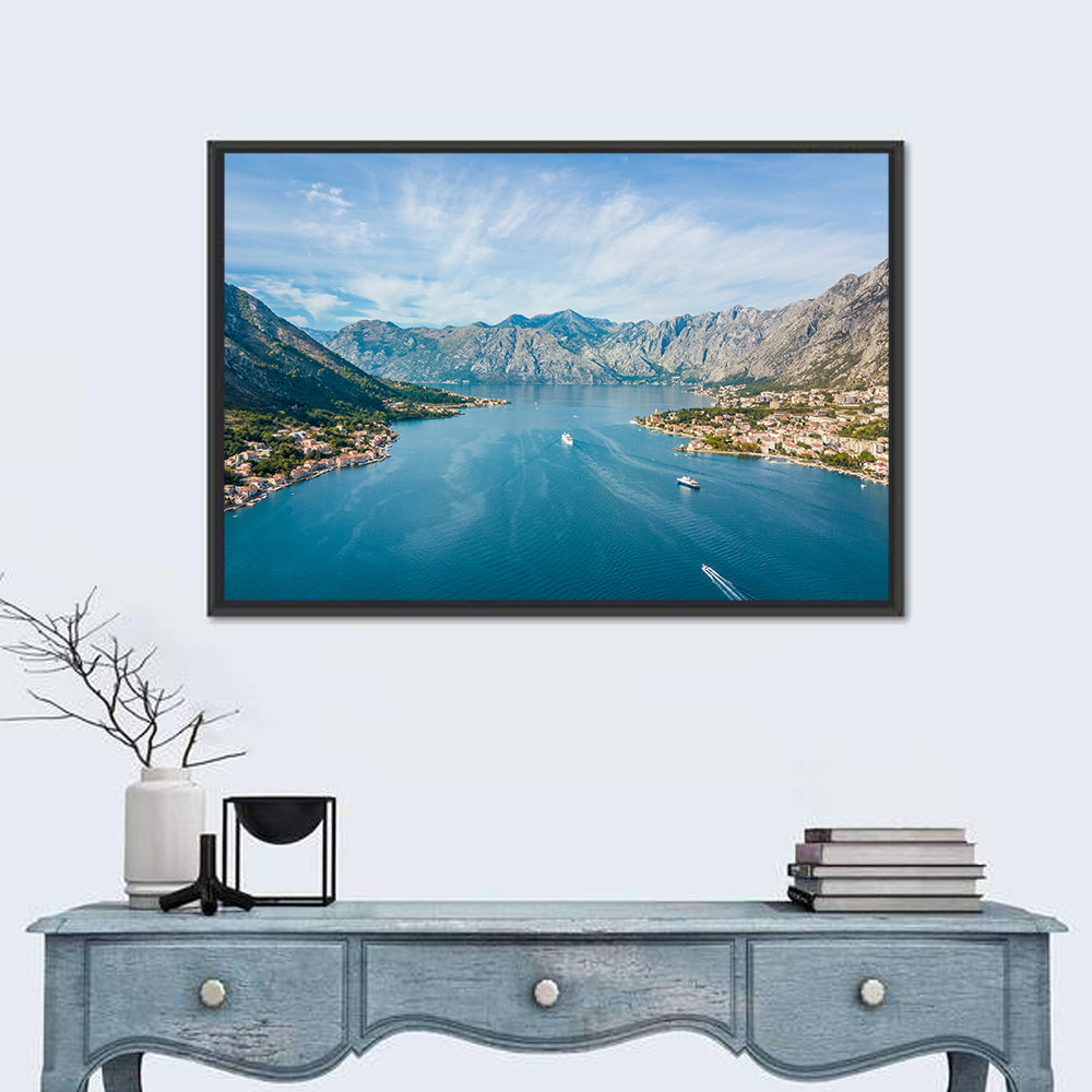 Bay of Kotor Aerial View Wall Art in a room, landscape