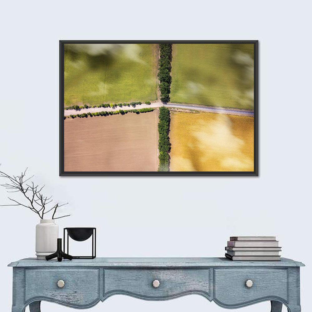 Aerial Farmland Quadrants Wall Art in a room, landscape