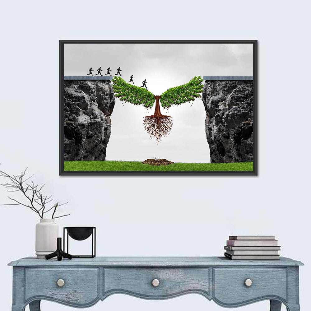 Winged Tree Over Chasm Wall Art in a room, landscape