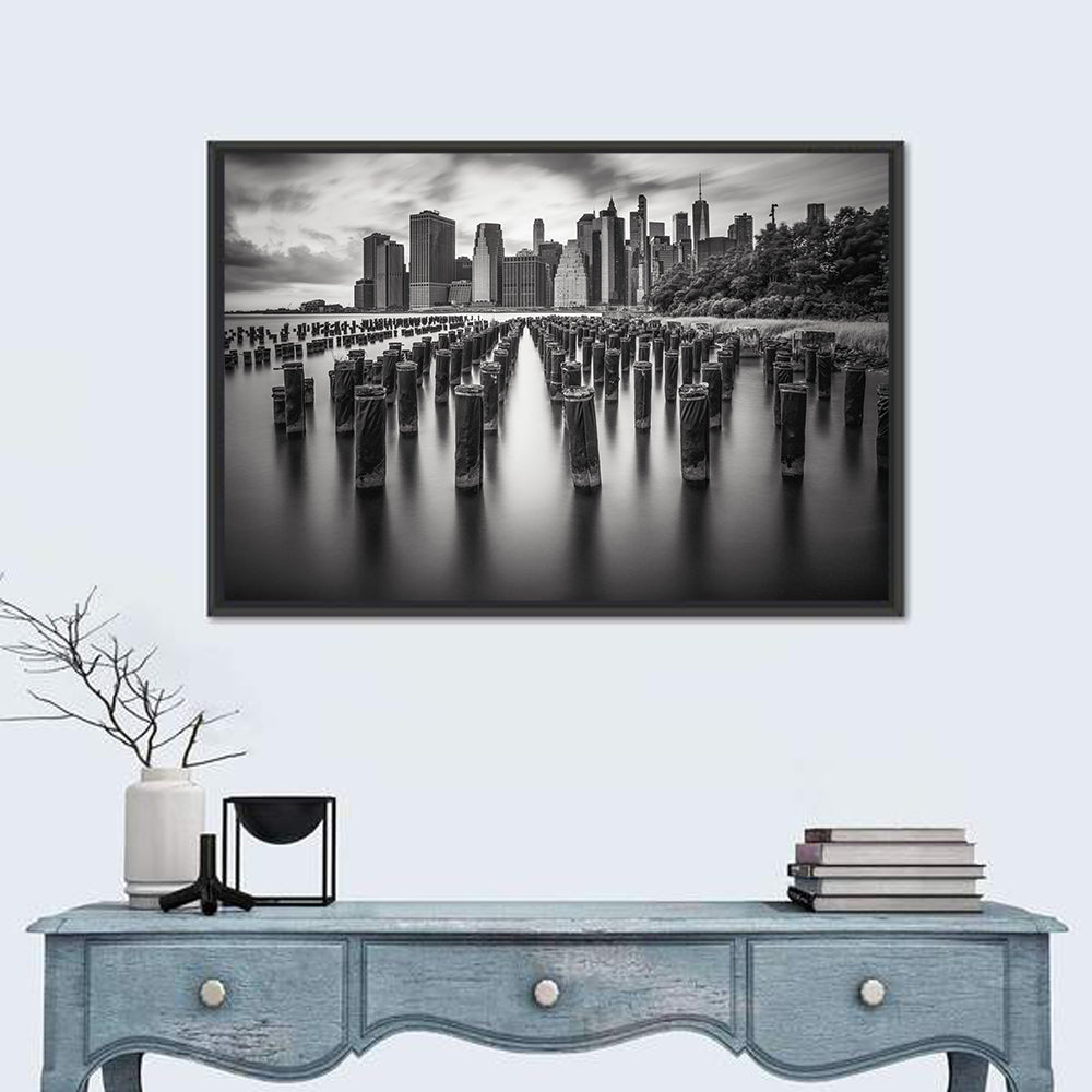 Lower Manhattan Pilings Wall Art in a room, landscape