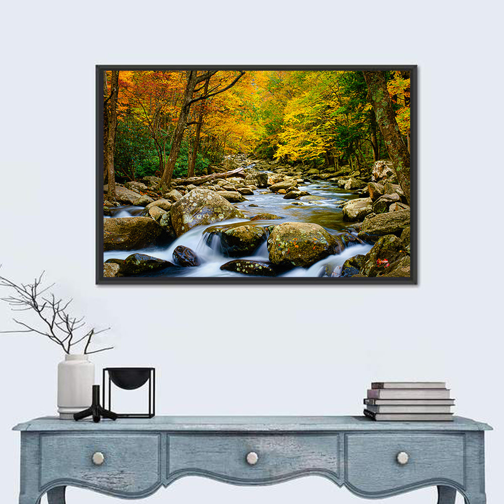 Autumn Stream Through Forest Wall Art