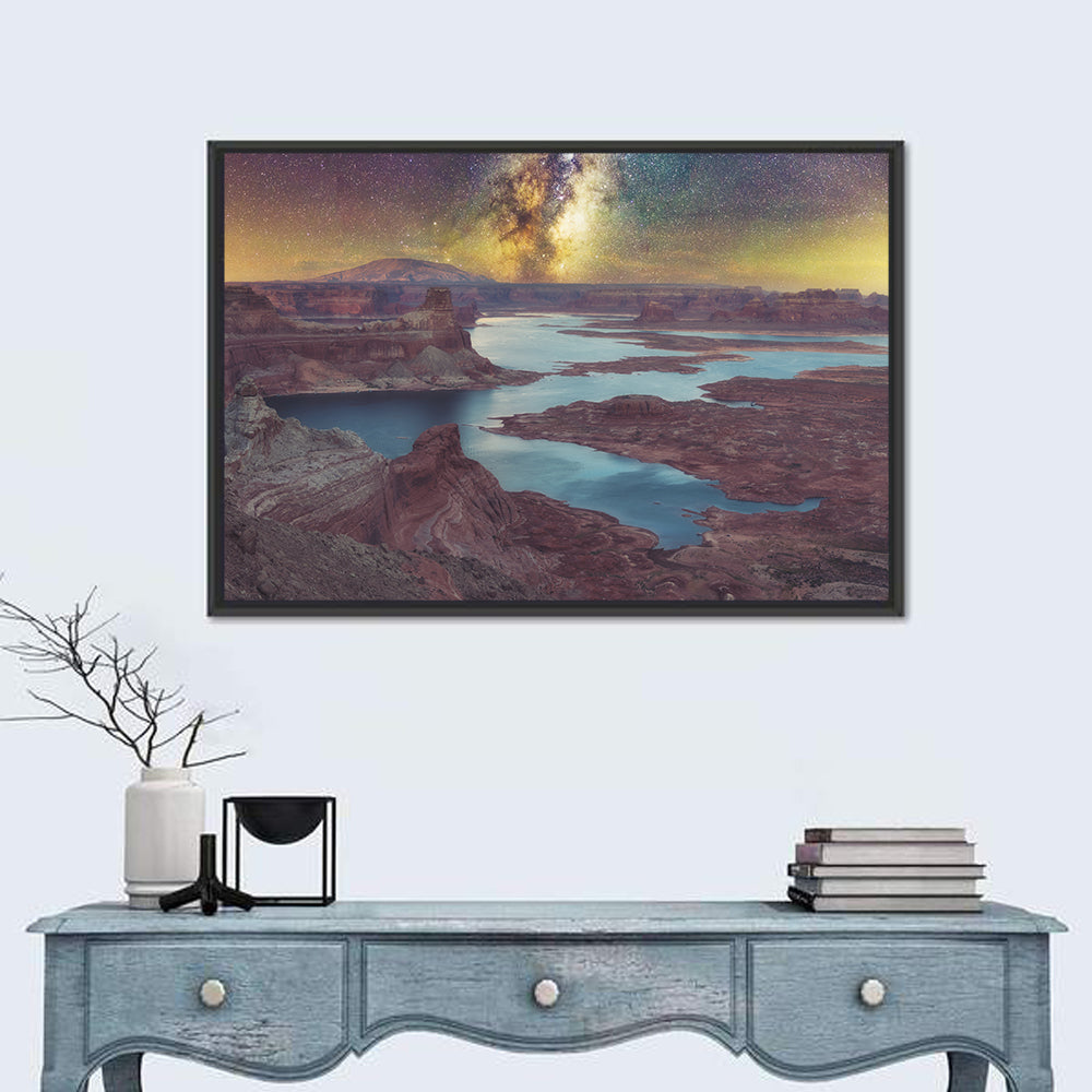 Milky Way Over Lake Powell Wall Art in a room, landscape
