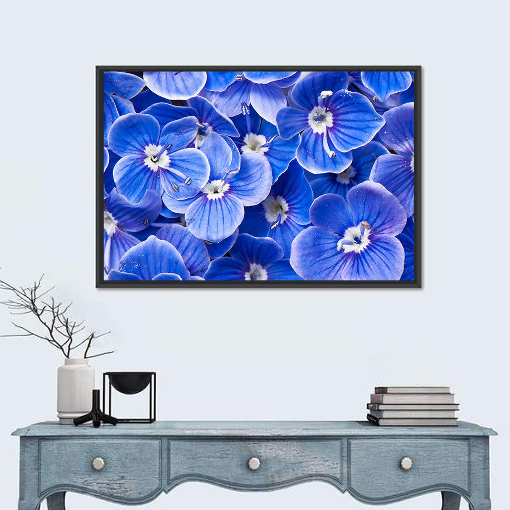 Blue Wildflower Close-up Wall Art in a room, landscape