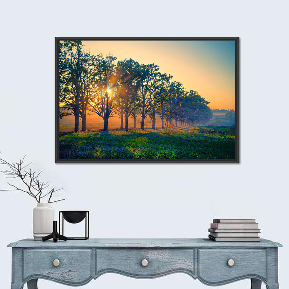 Oak Alley Golden Hour Wall Art in a room, landscape