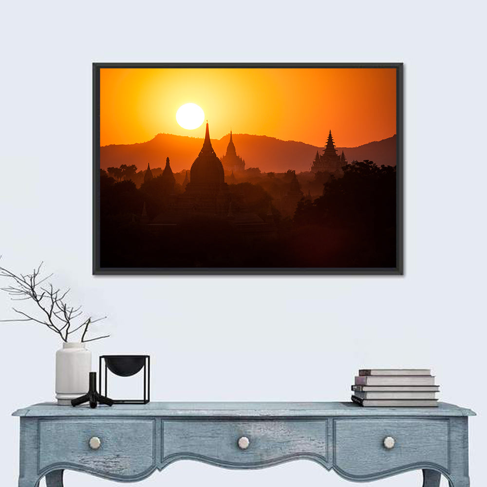 Bagan Pagodas at Sunset Wall Art in a room, landscape