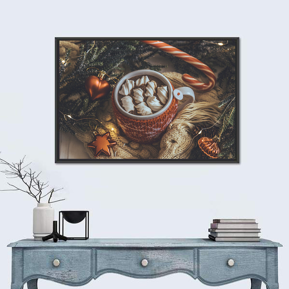 Festive Hot Cocoa Mug Wall Art in a room, landscape
