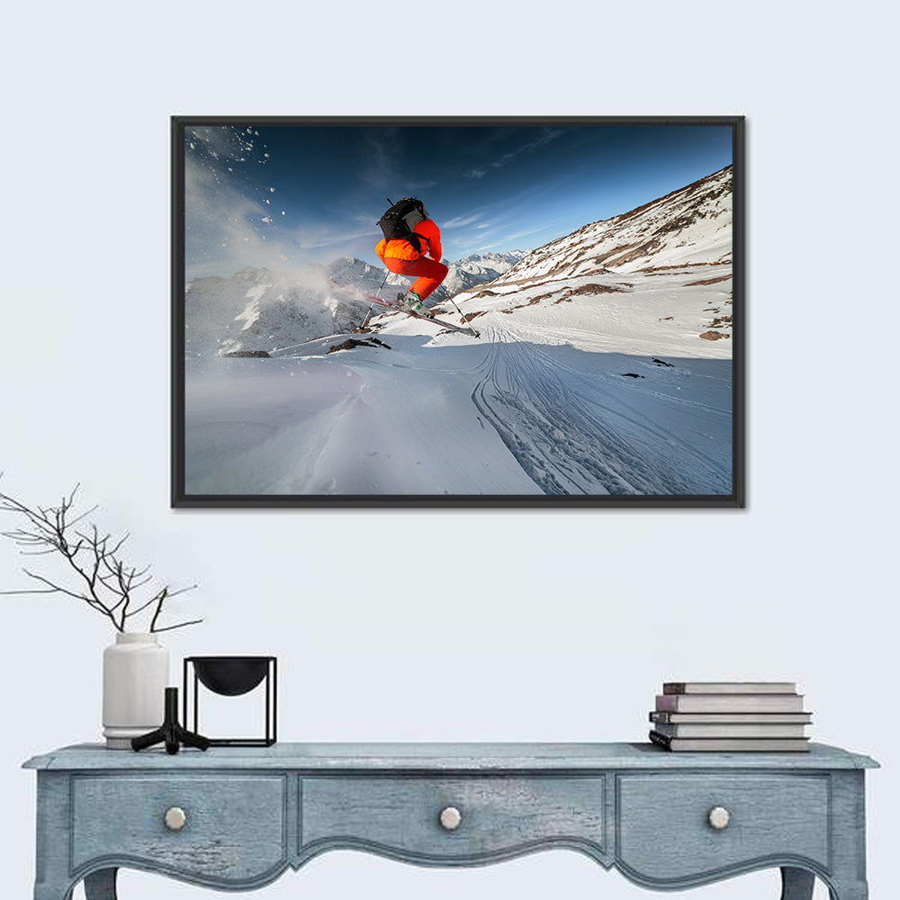 Skier Mid-air Jump Wall Art in a room, landscape