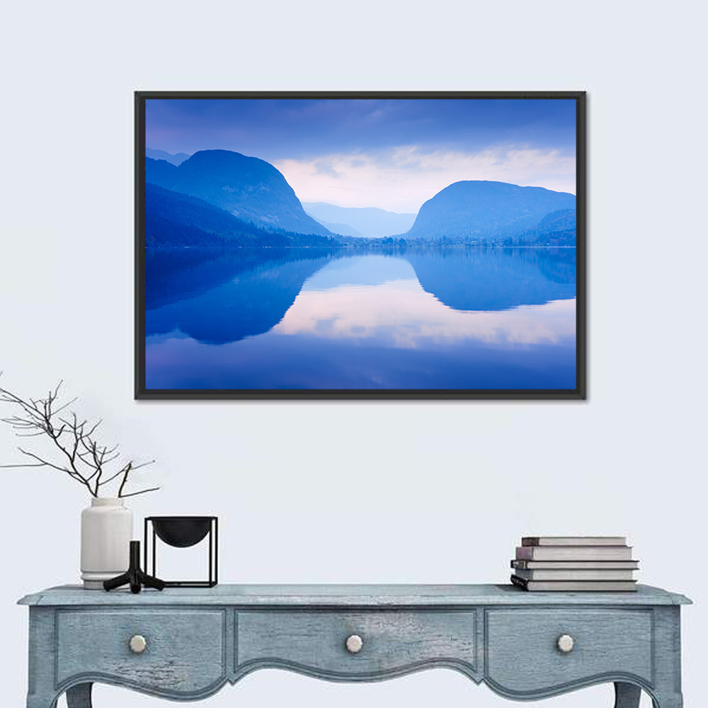 Lake Bohinj Morning Reflection Wall Art in a room, landscape