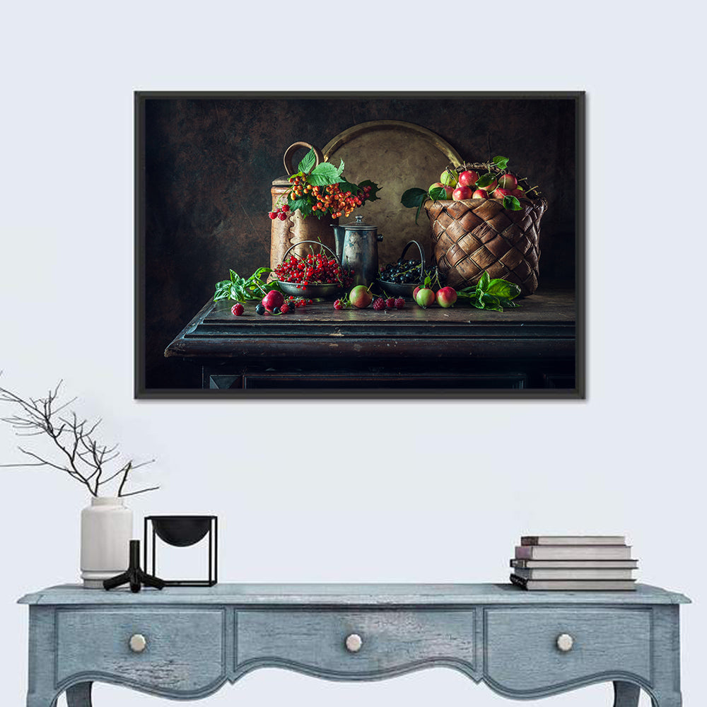 Vintage Currants Still Life Wall Art in a room, landscape