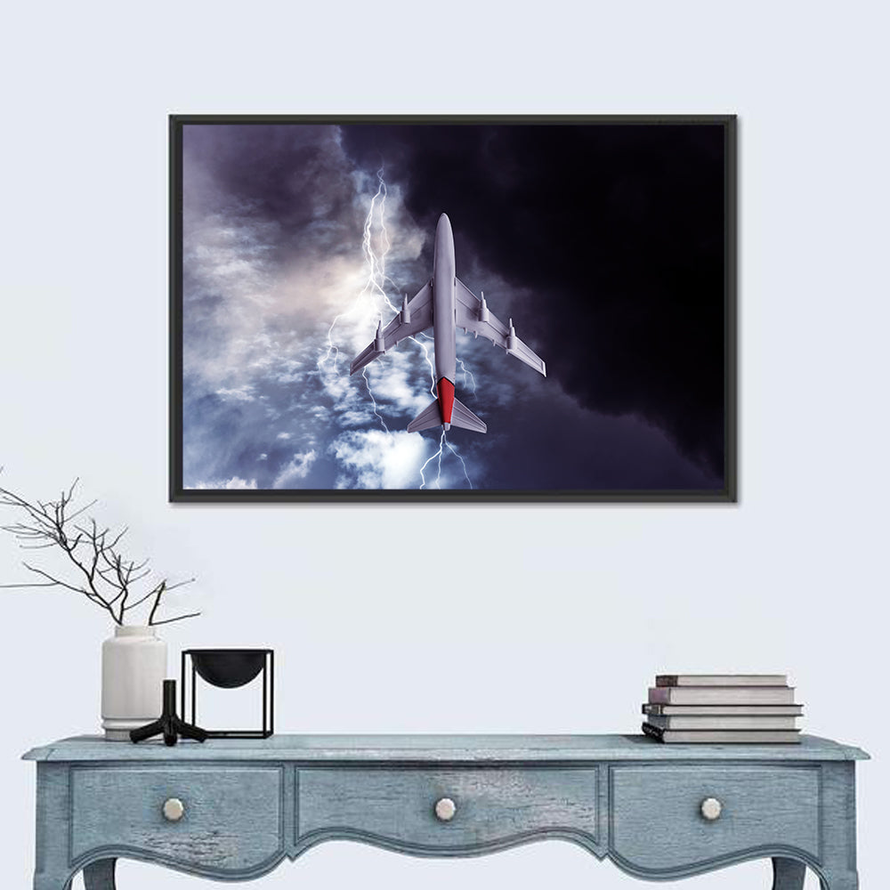 Red-tailed Airplane in Storm Wall Art in a room, landscape