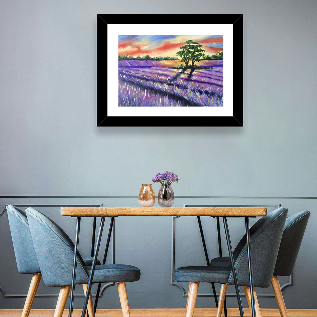 Lavender Field at Sunset Wall Art in a room, landscape