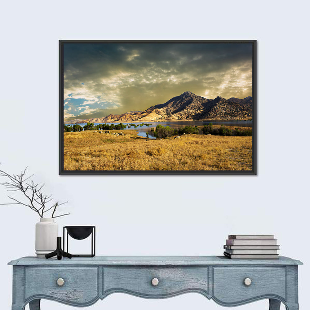 Lake Kaweah at Golden Hour Wall Art in a room, landscape