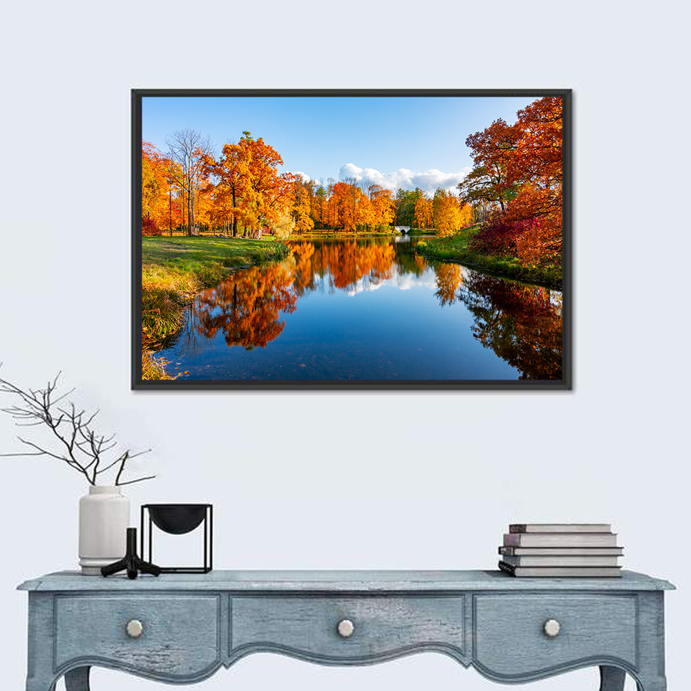 Alexander Park Autumn Reflection Wall Art in a room, landscape