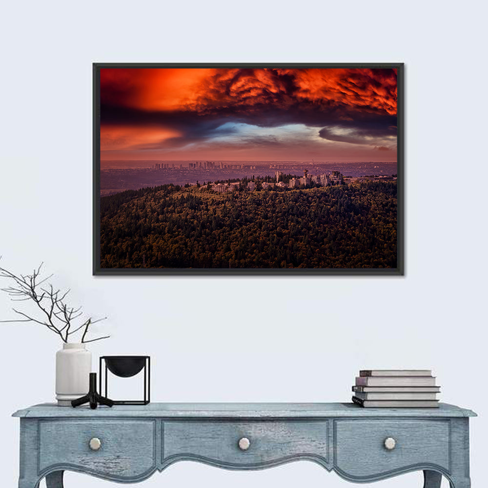 Burnaby Mountain Sunset Skyline Wall Art in a room, landscape