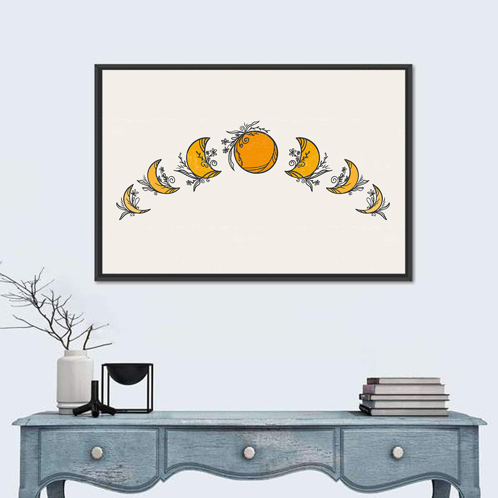 Lunar Phases Floral Arc Wall Art in a room, landscape
