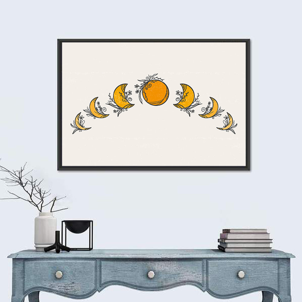 Moon Phases Floral Illustration Wall Art