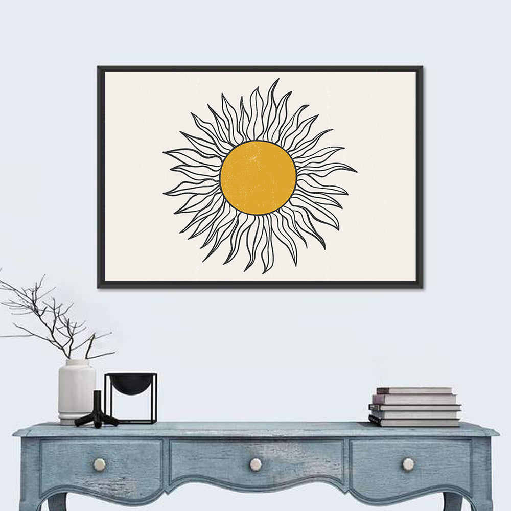 Textured Boho Sun Wall Art in a room, landscape