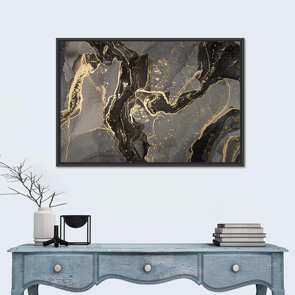 Black and Gold Marbled Abstract Wall Art