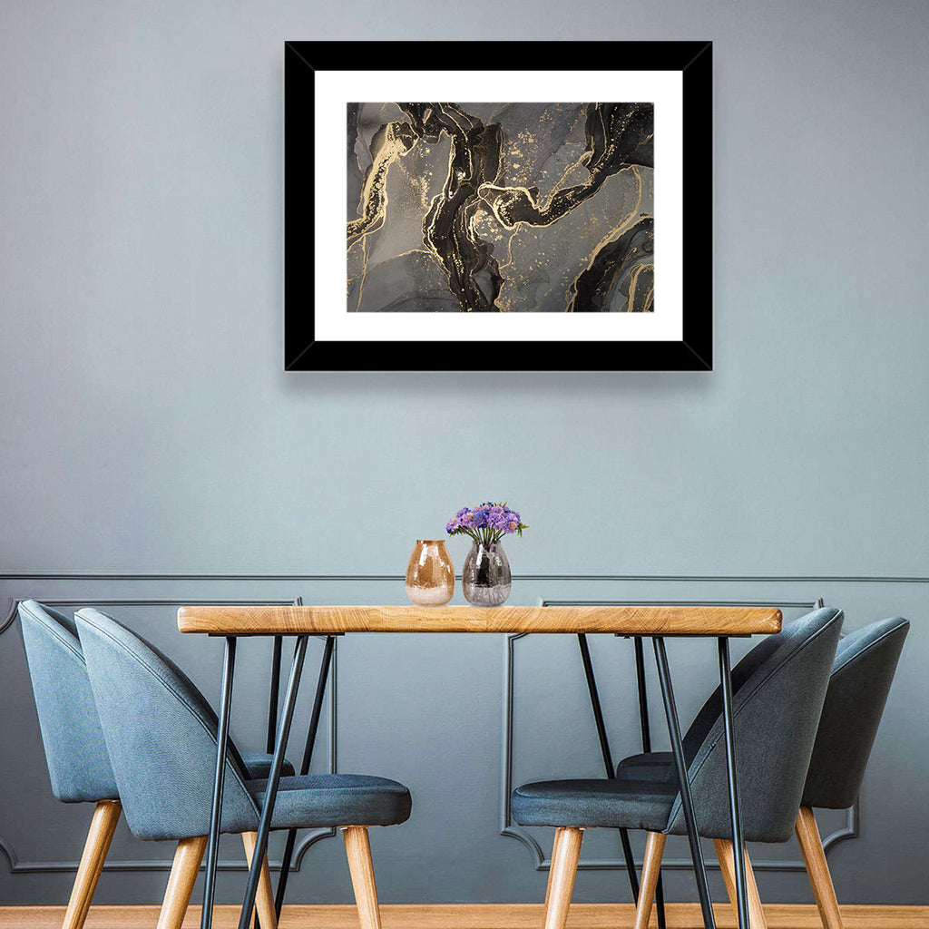 Black and Gold Marbled Abstract Wall Art