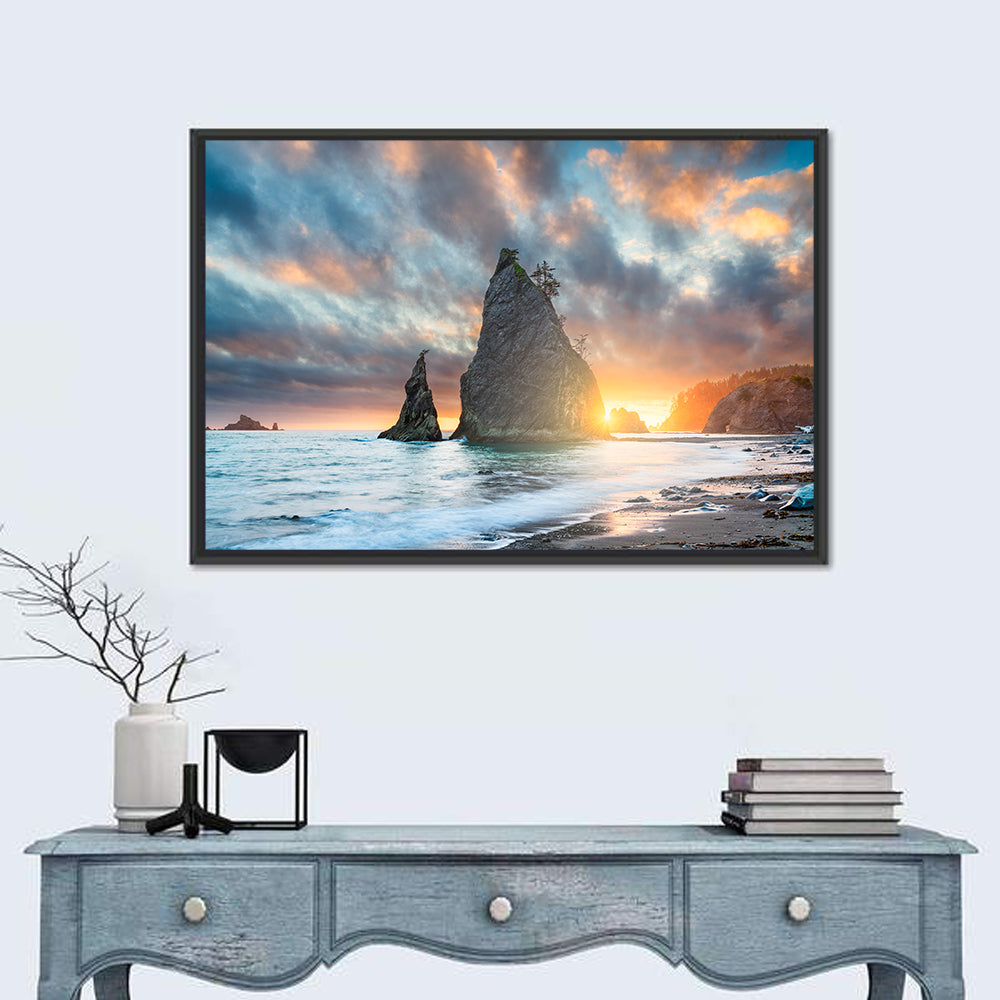 Olympic National Park Sunset Sea Stacks Wall Art in a room, landscape