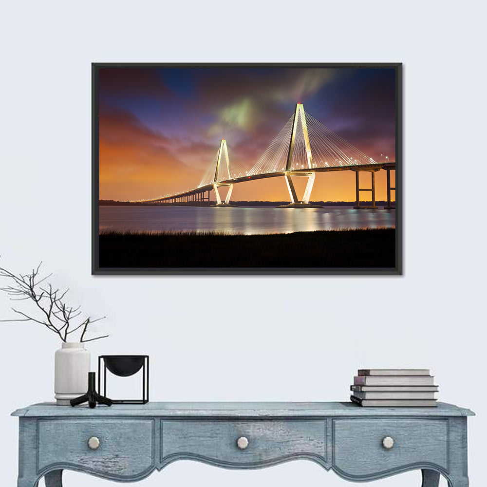 Arthur Ravenel Jr. Bridge at Dusk Wall Art in a room, landscape