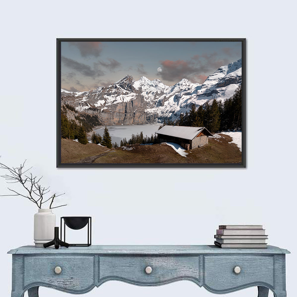 Oeschinensee Winter Landscape Wall Art in a room, landscape