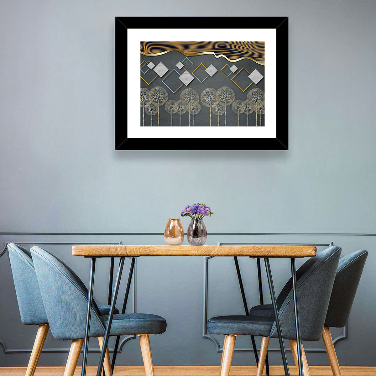 Gray and Gold Dandelion Wall Art