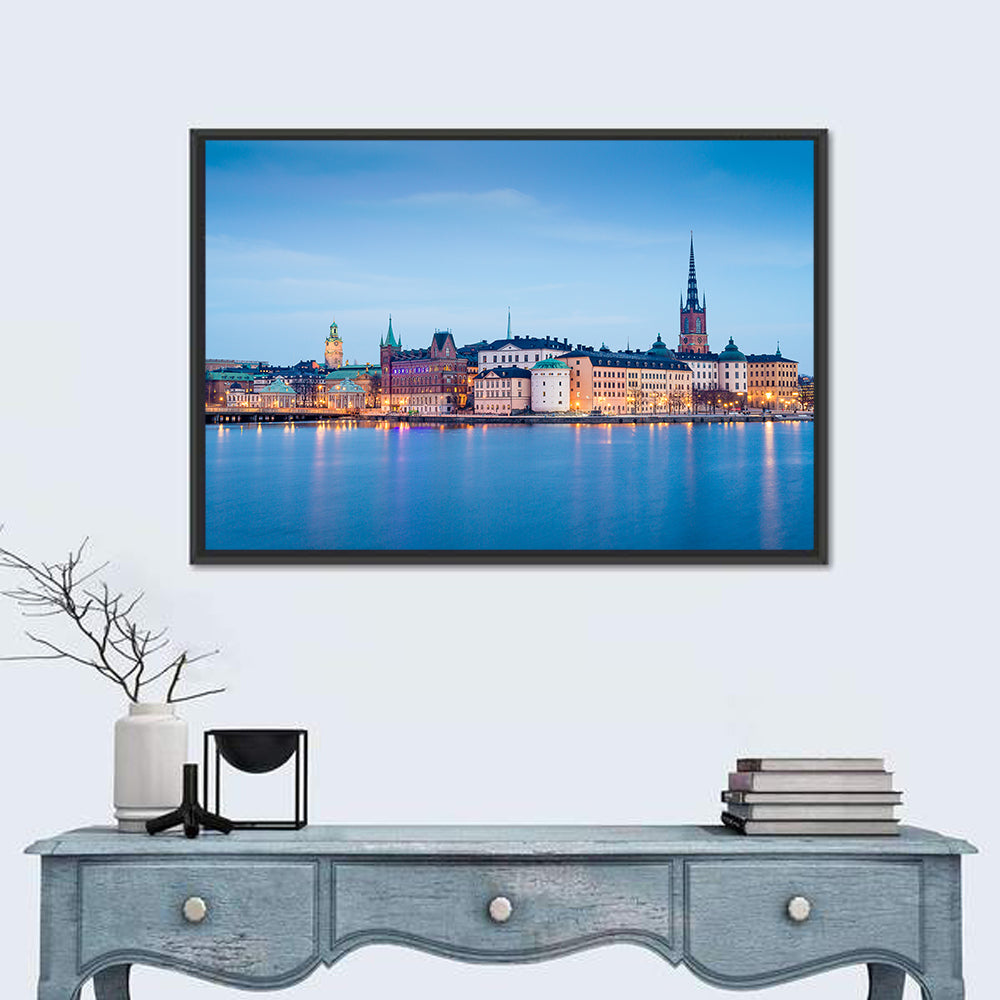 Twilight Over Riddarholmen Wall Art in a room, landscape