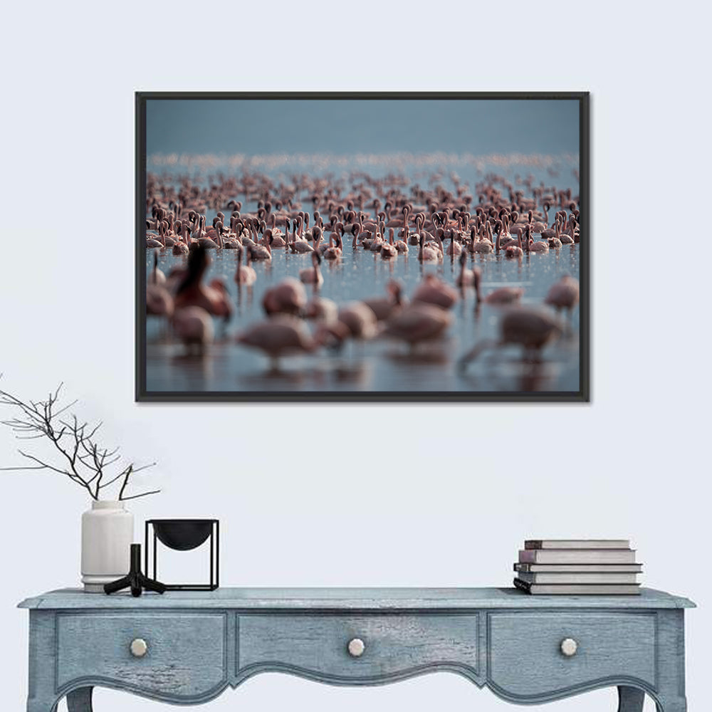 Flamingos at Lake Bagoria Wall Art in a room, landscape