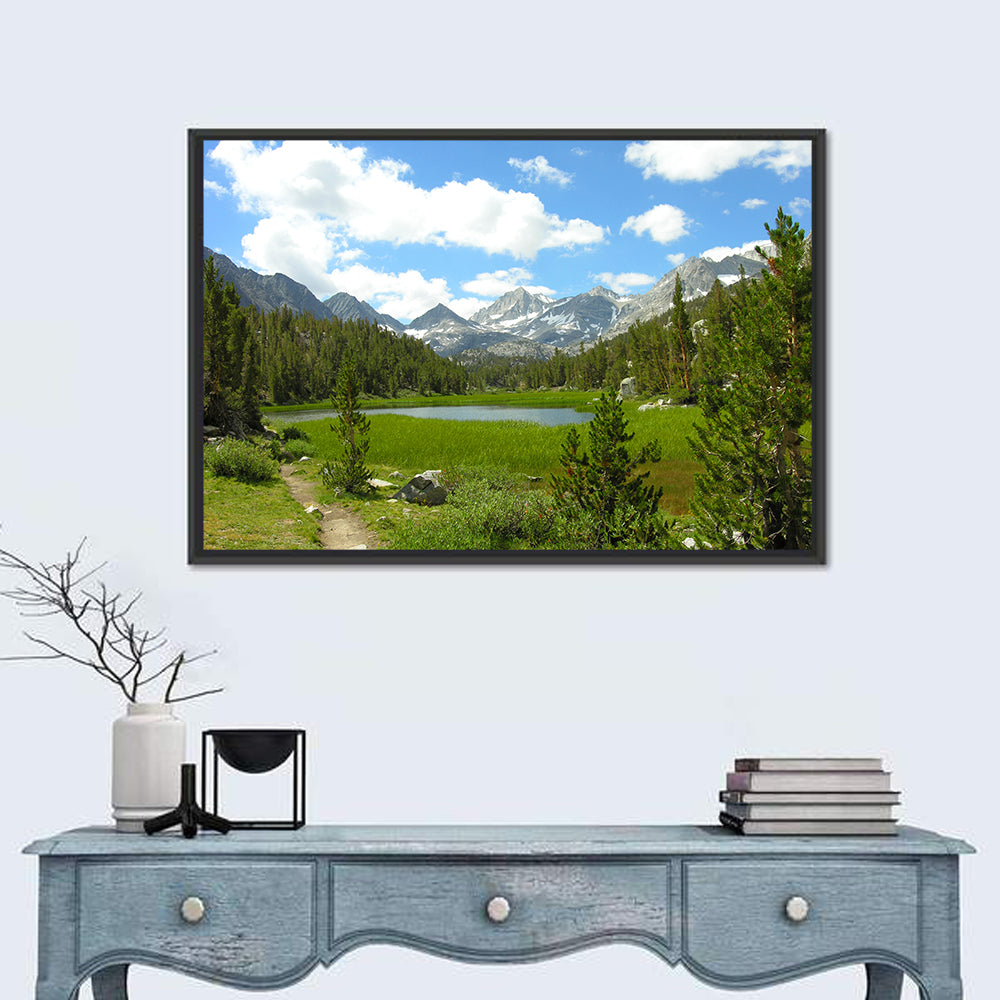 Sierra Nevada Trail to Snow Capped Peaks Wall Art in a room, landscape