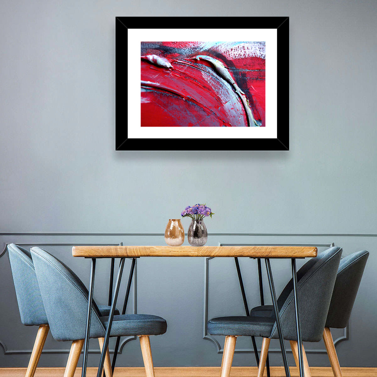 Crimson Impasto Motion Wall Art in a room, landscape