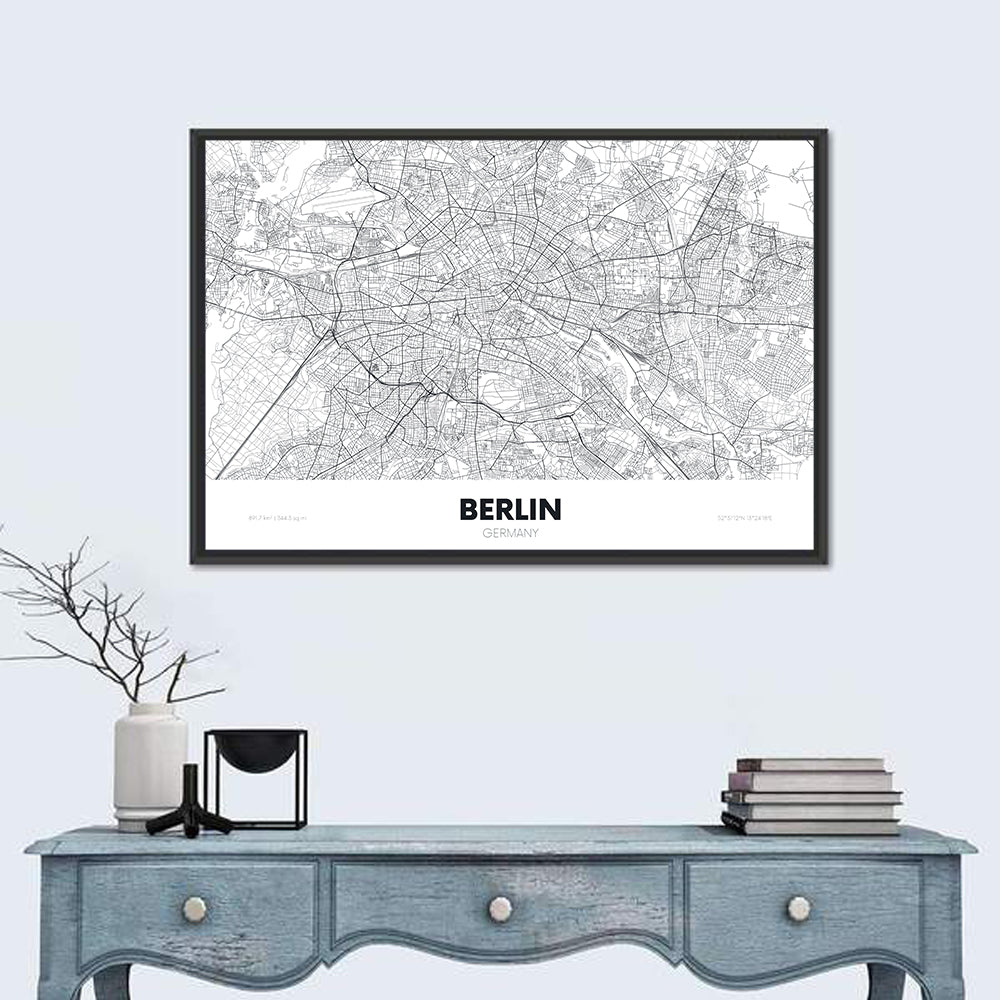Berlin Street Network Map Wall Art in a room, landscape