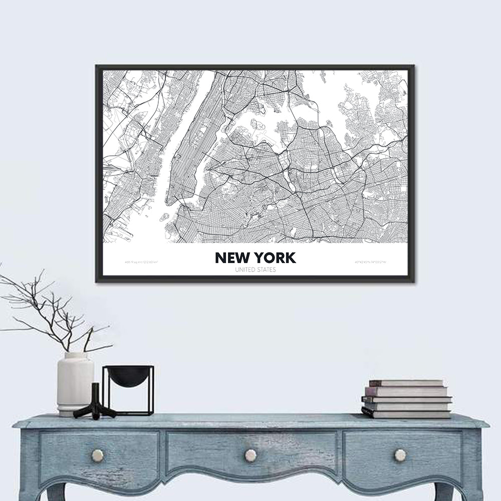 New York Street Grid Map Wall Art