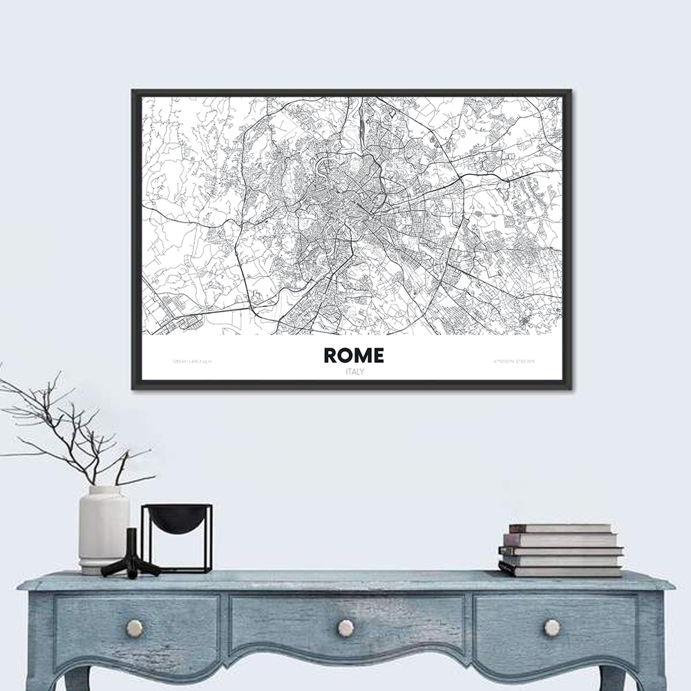 Rome City Map Wall Art in a room, landscape