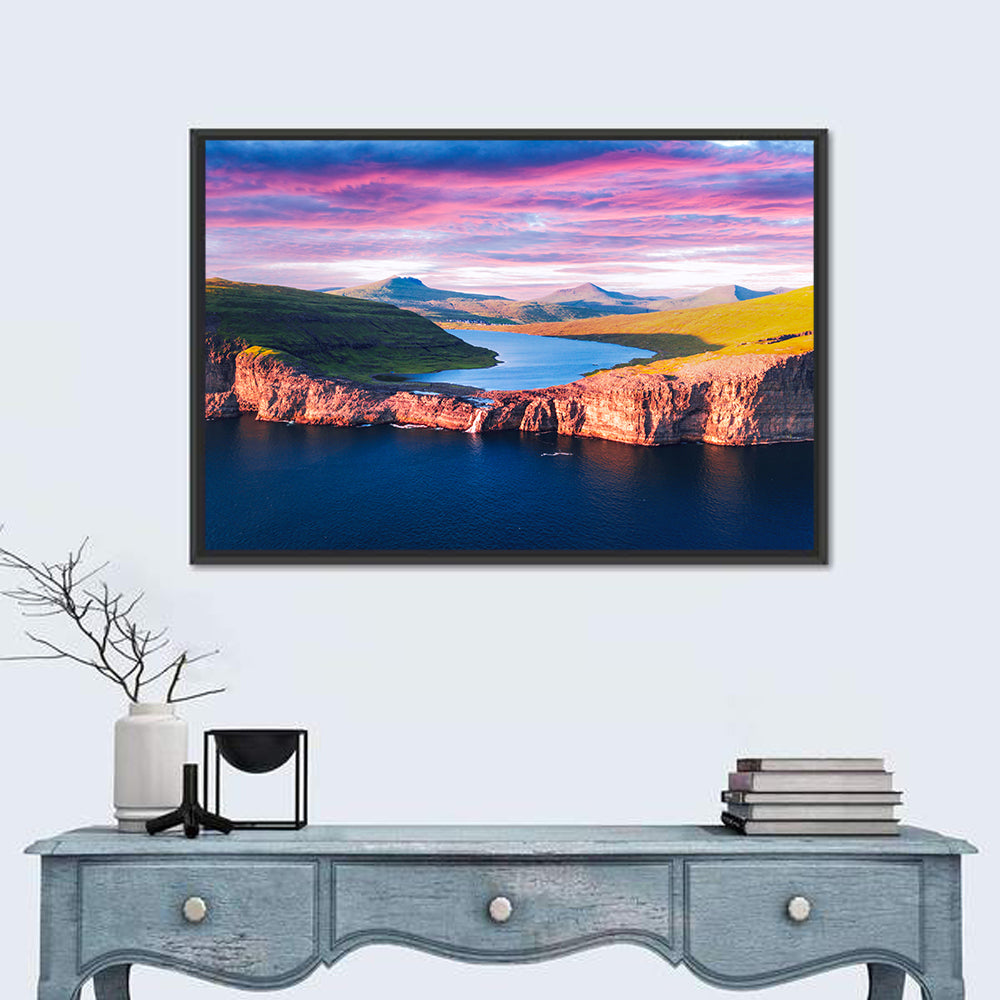 Sørvágsvatn Sunset Wall Art in a room, landscape