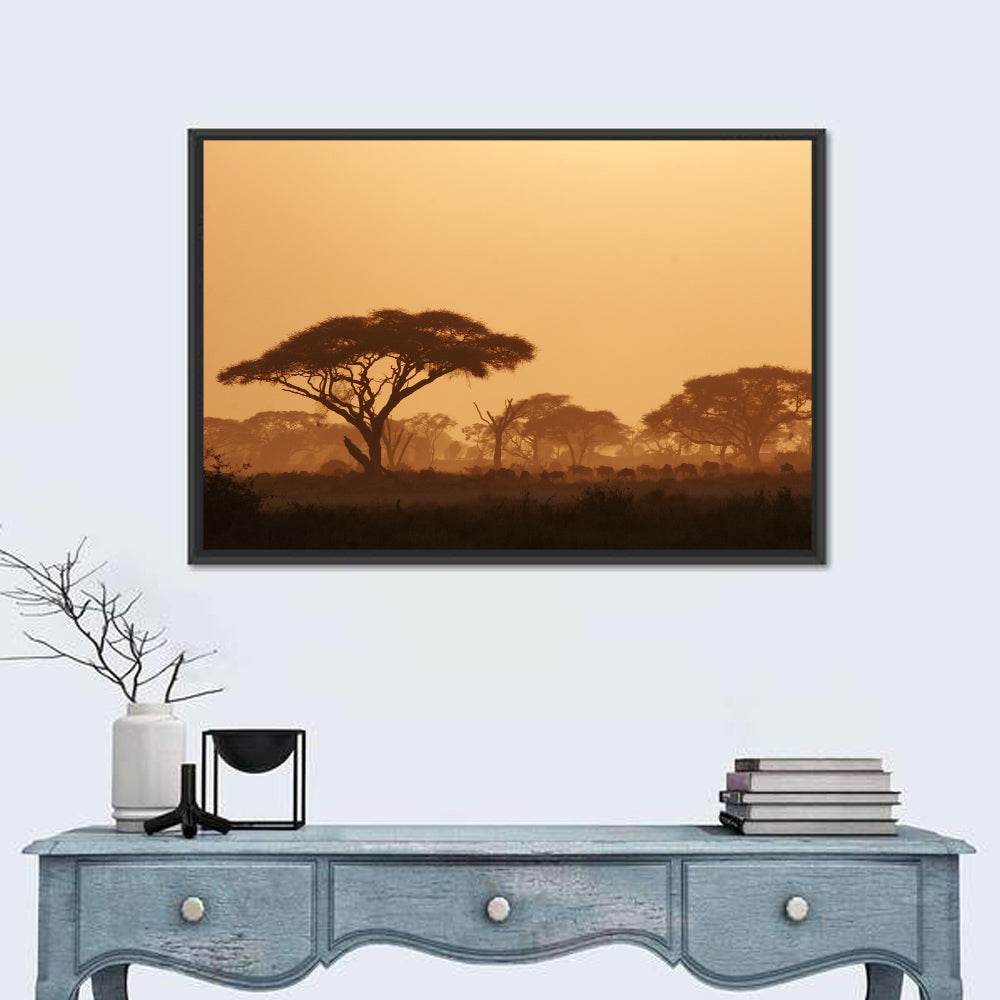 Amboseli Savanna Sunset Wall Art in a room, landscape