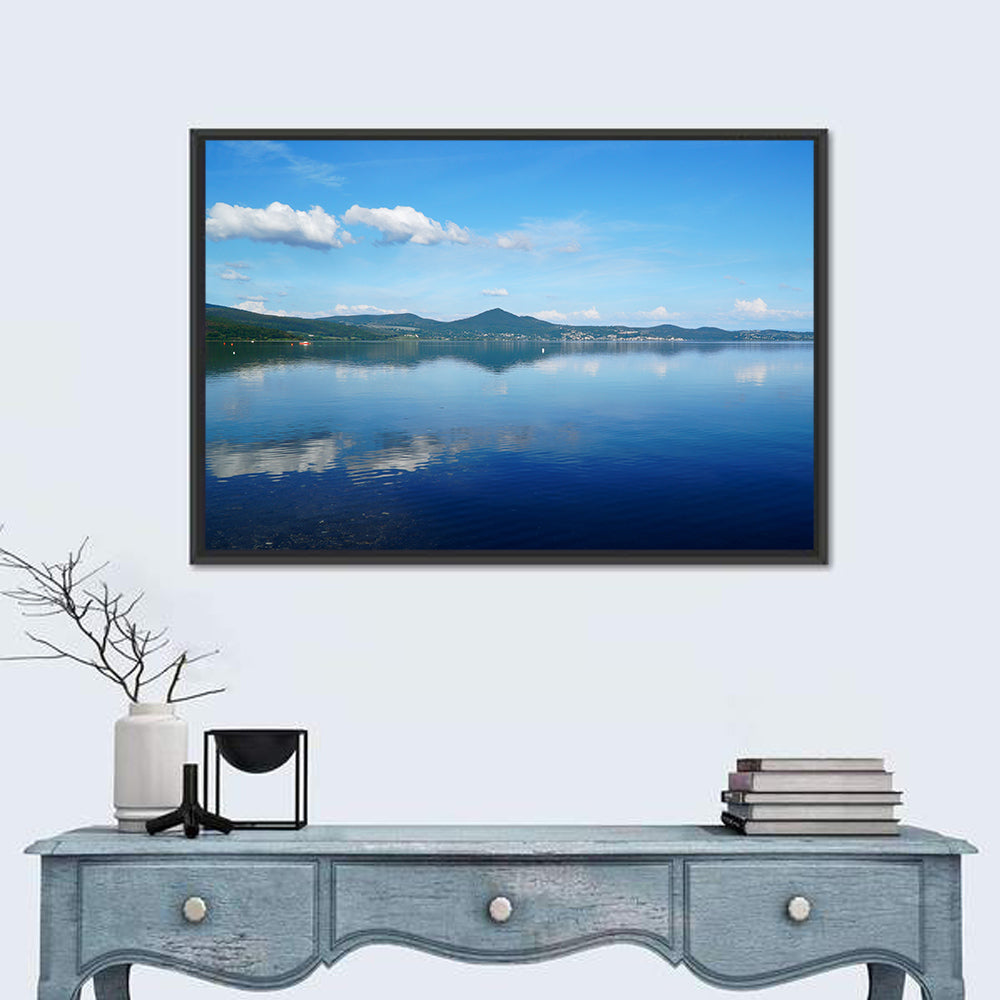 Lake Bracciano Reflection Wall Art in a room, landscape