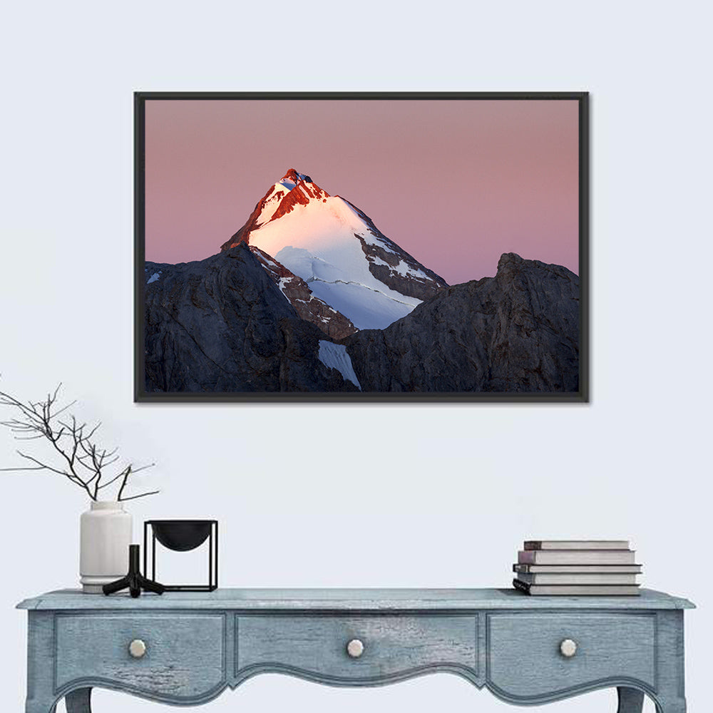 Mount Chimtarga Alpenglow Wall Art in a room, landscape