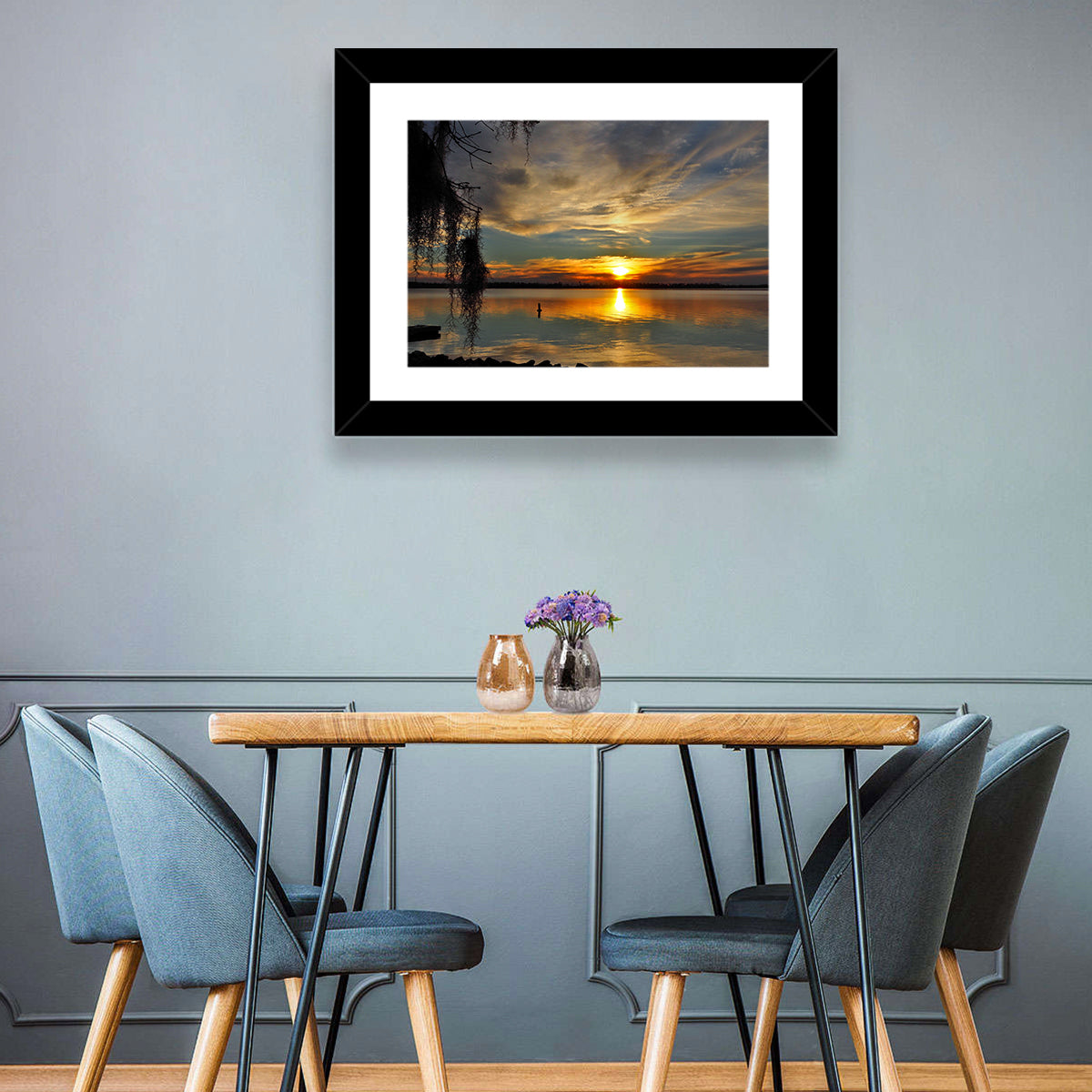 Lake Seminole Sunset Reflection Wall Art in a room, landscape