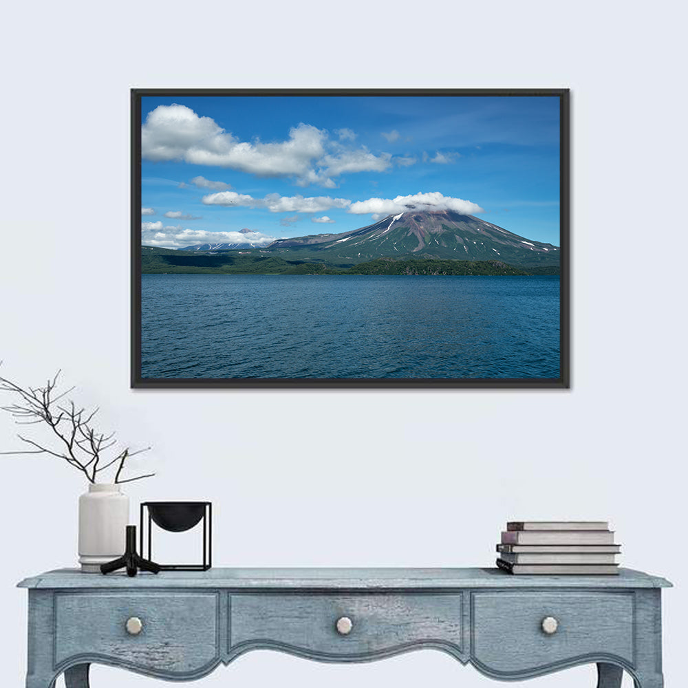 Ilyinsky Volcano Over Kuril Lake Wall Art in a room, landscape
