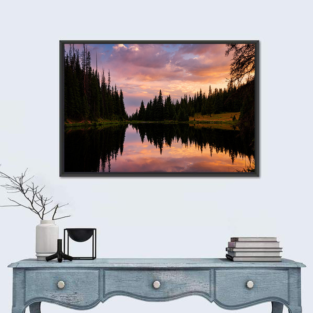 Lake Irene Sunset Reflection Wall Art in a room, landscape