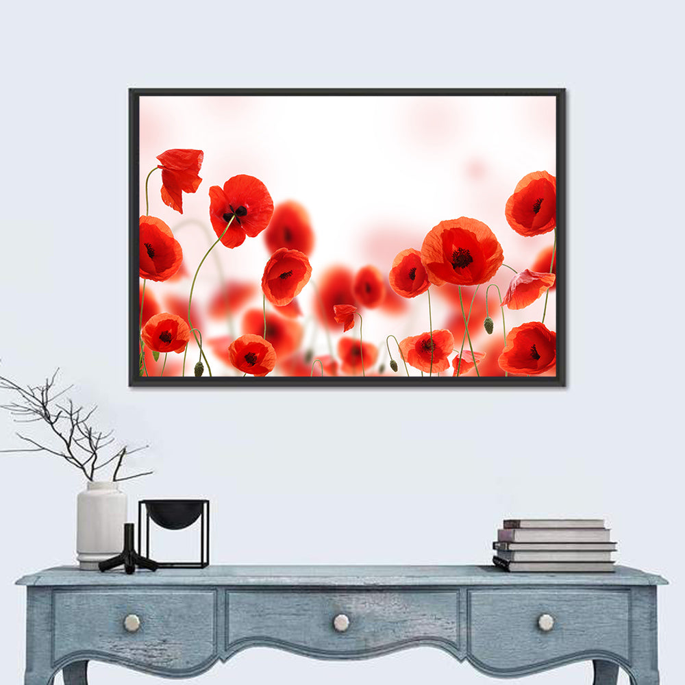 Red Poppy Field Wall Art in a room, landscape